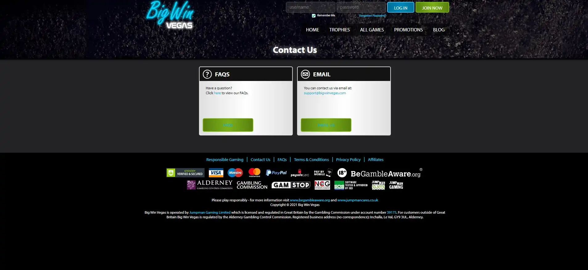 Big Win Vegas Casino Support