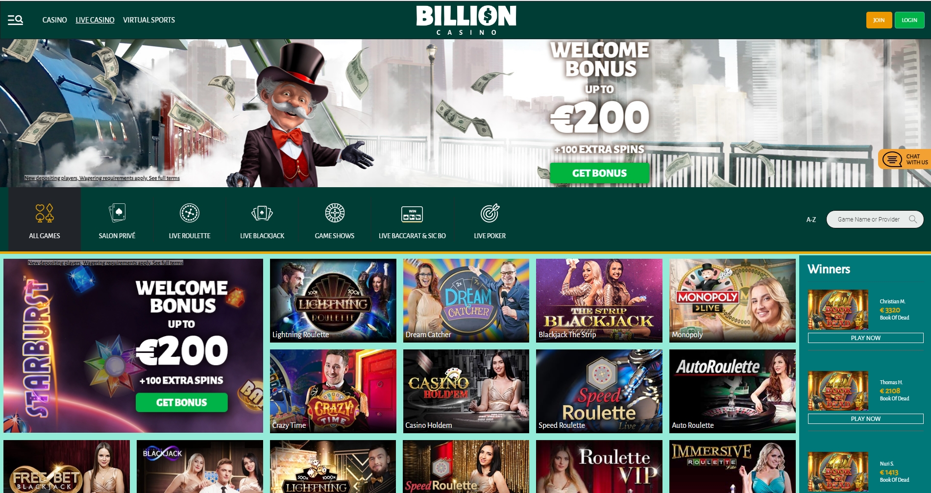Billion Casino Live Dealer Games