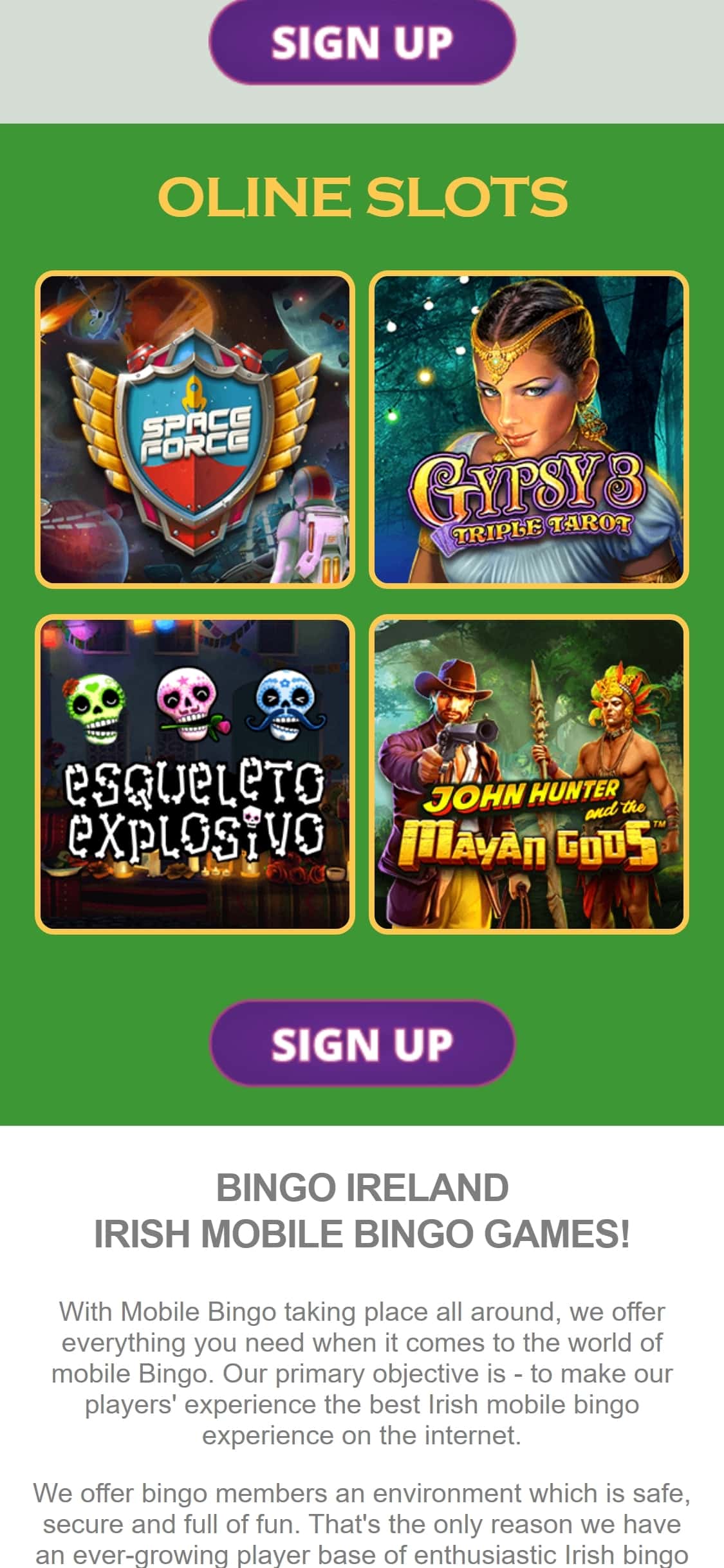 Bingo Ireland Casino Mobile Games Review