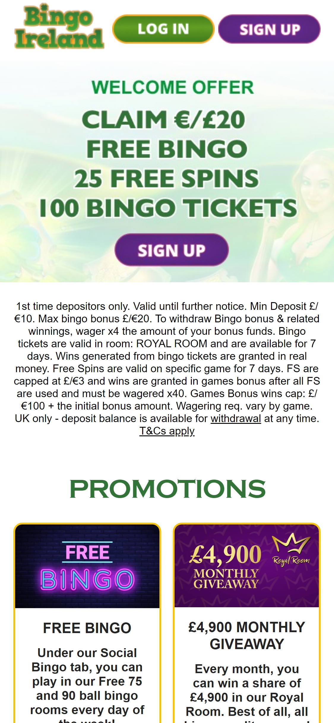 Bingo Ireland Casino Mobile Review