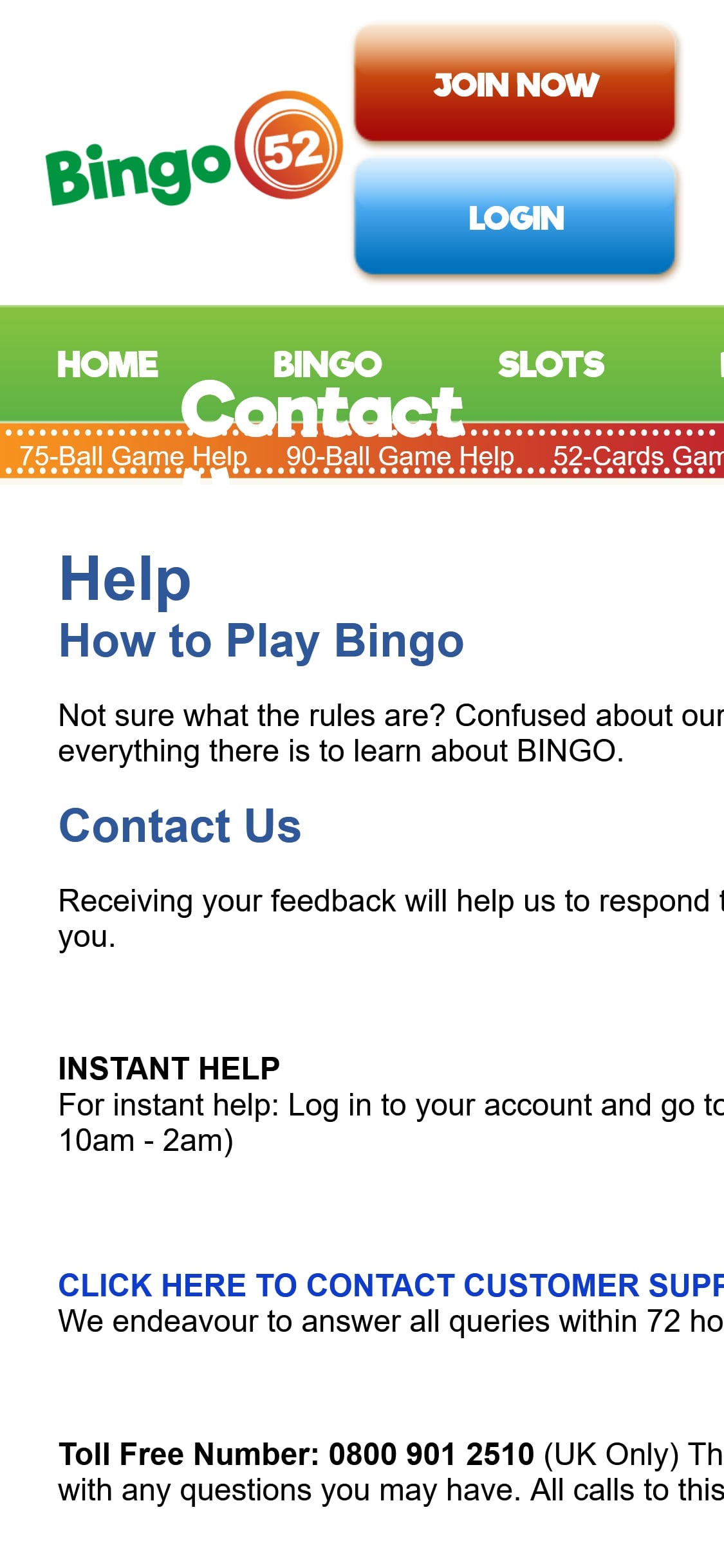 Bingo52 Casino Mobile Support Review