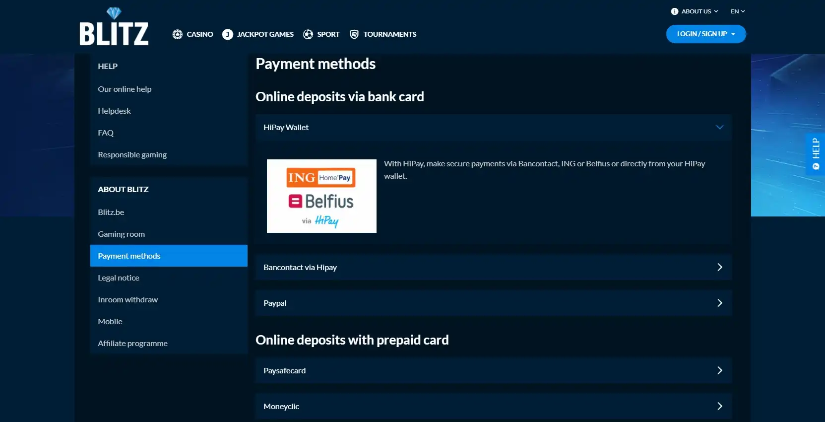 Blitz Casino Payment Methods