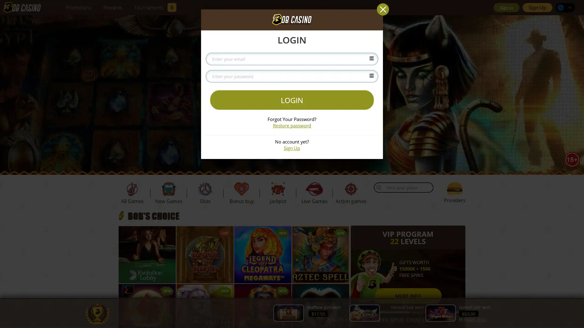 Bob Casino Login