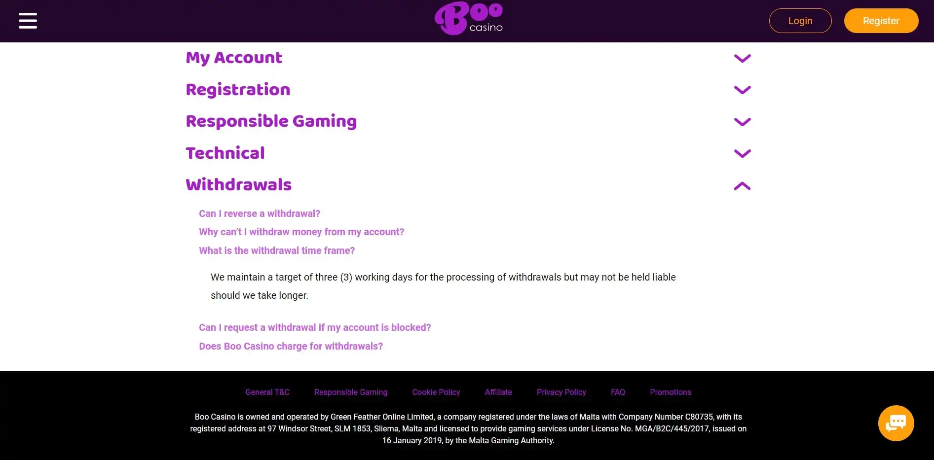 Boo Casino Payment Methods