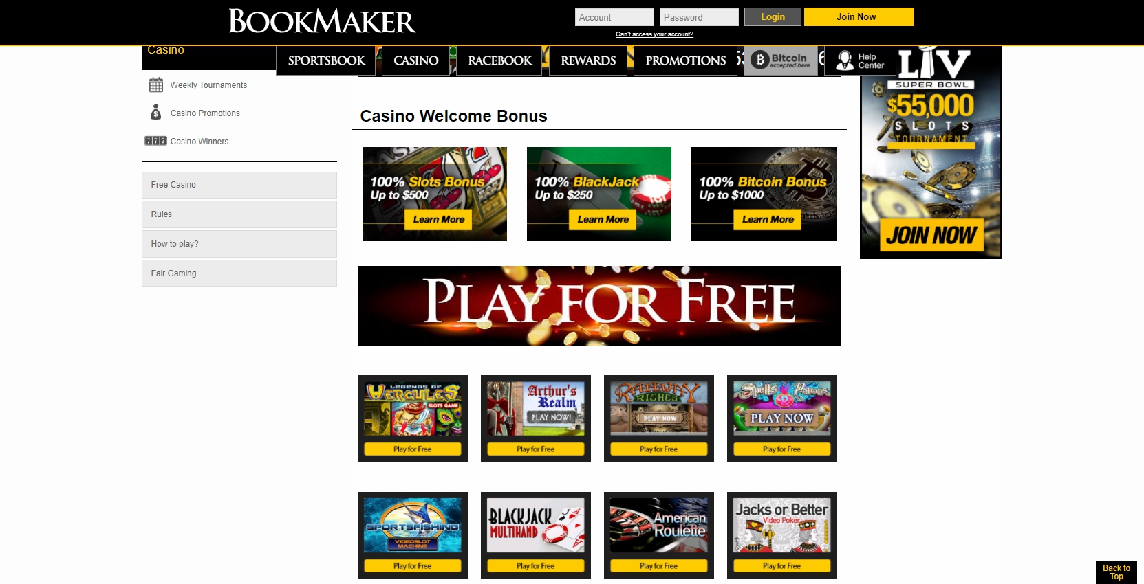 BookMaker Casino Games