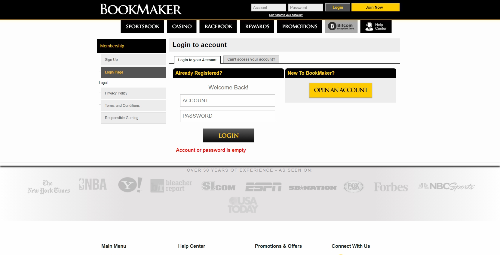 BookMaker Casino Login