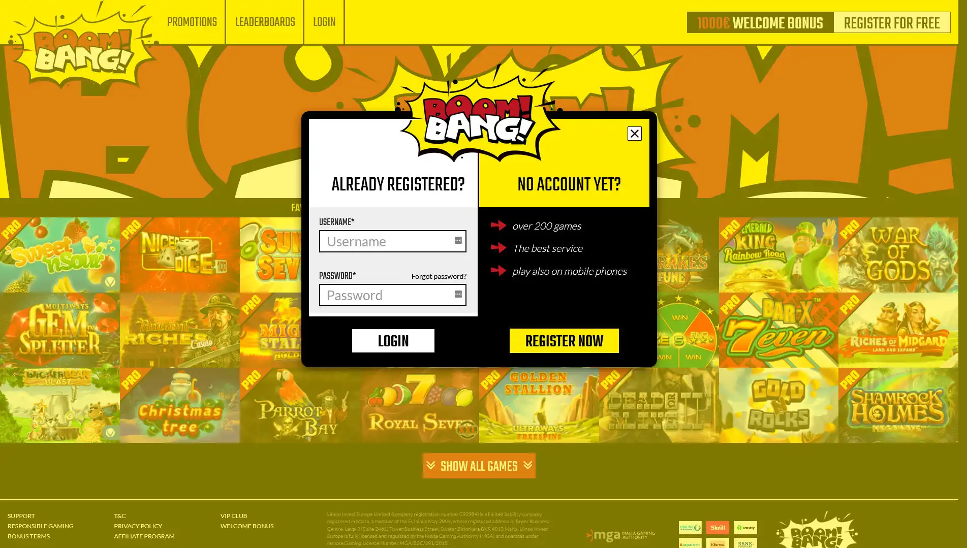 Boom Bang Casino Login