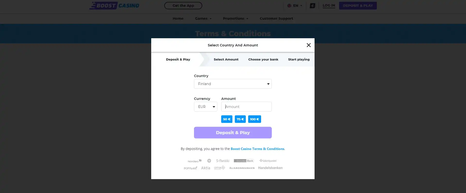 Boost Casino Payment Methods