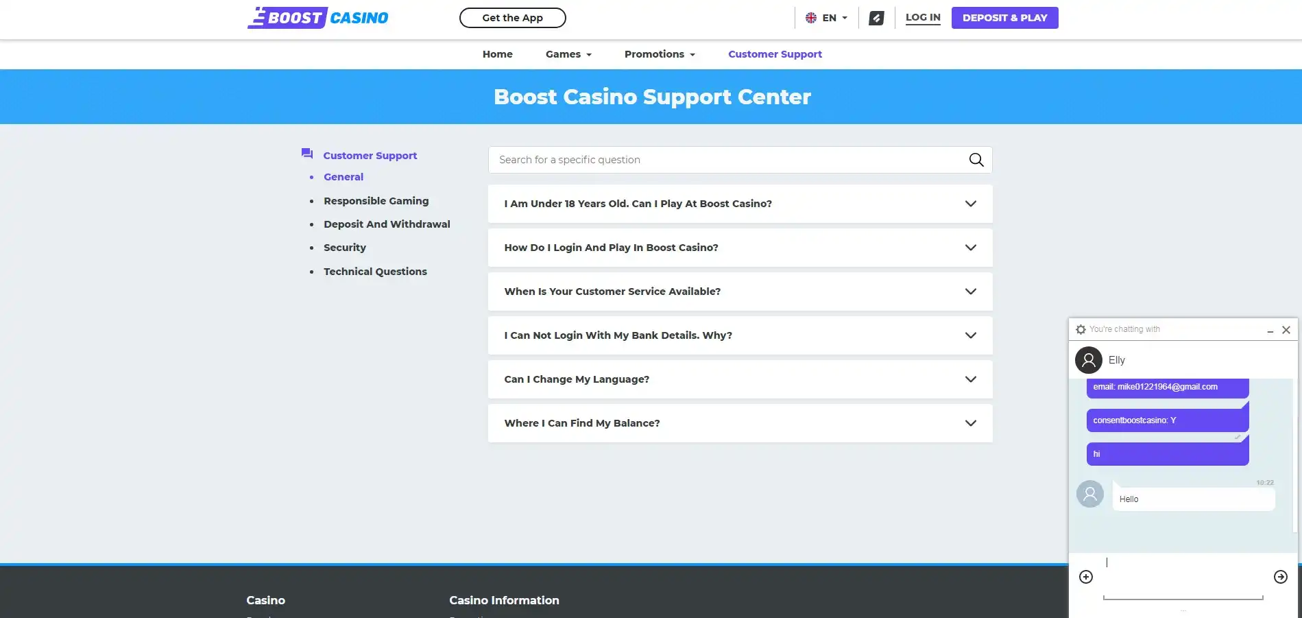 Boost Casino Support