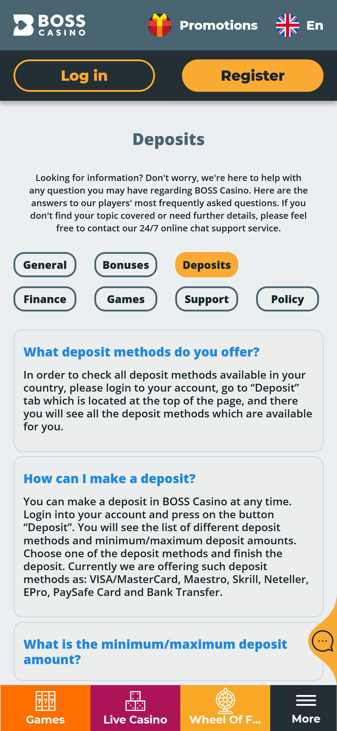 Boss Casino Mobile Payment Methods Review