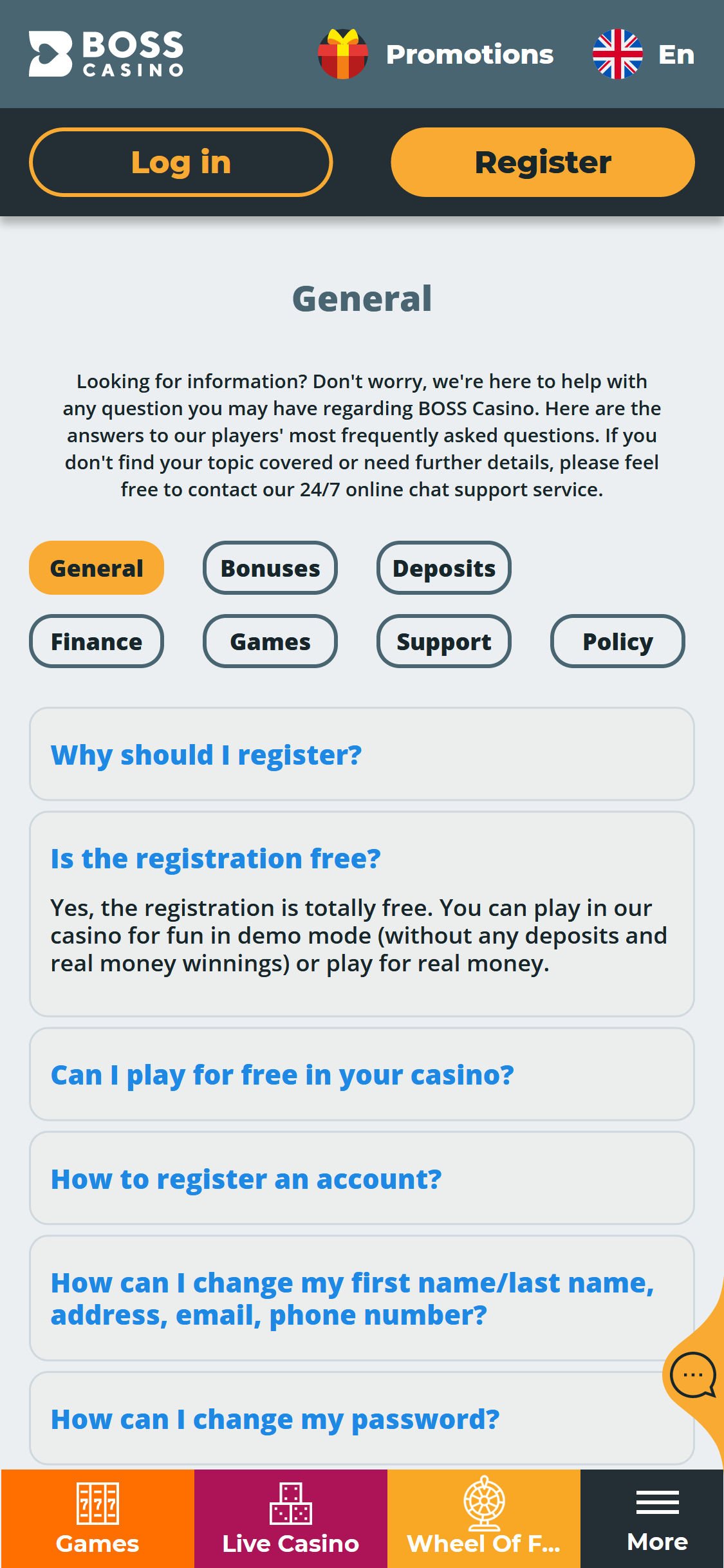 Boss Casino Mobile Support Review