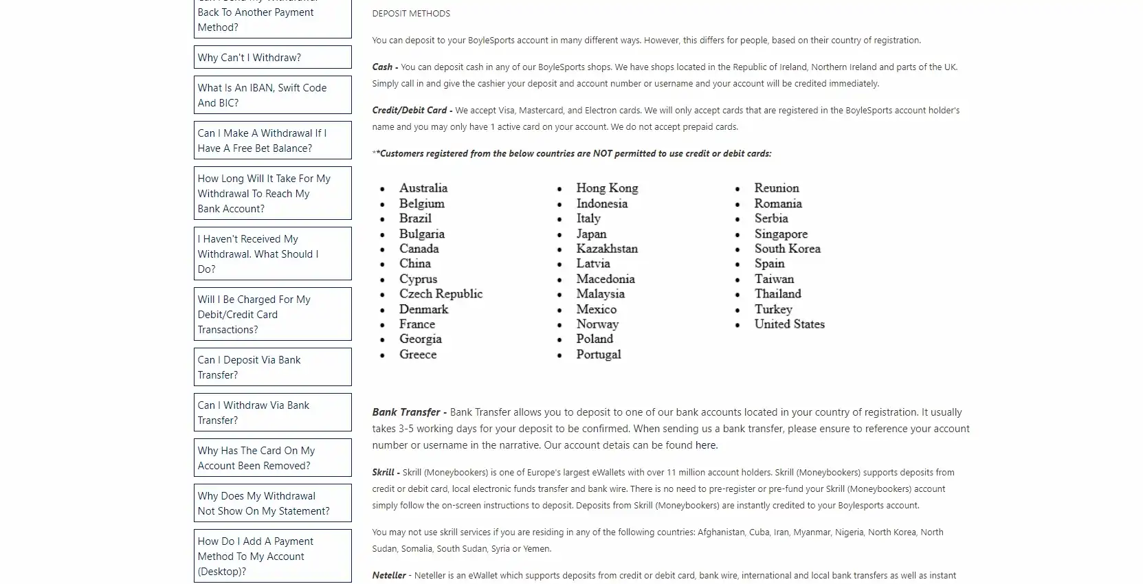 BoyleSports Casino Payment Methods