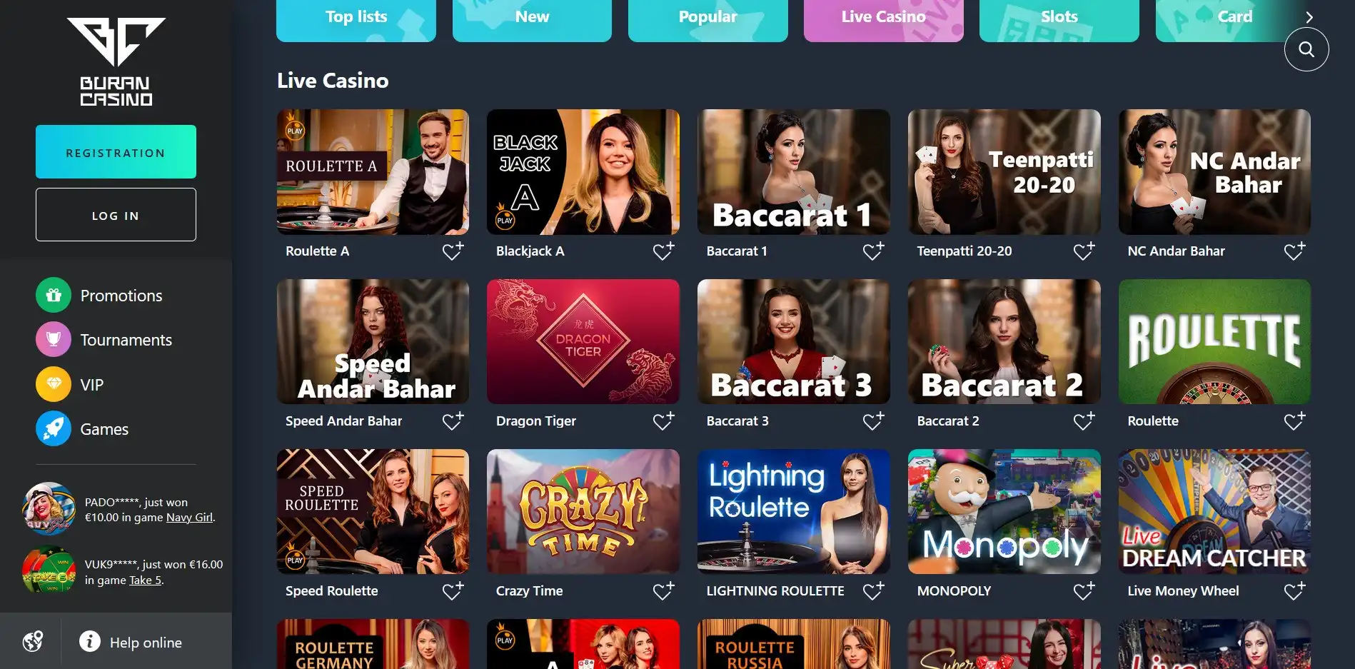 BuranCasino Live Dealer Games