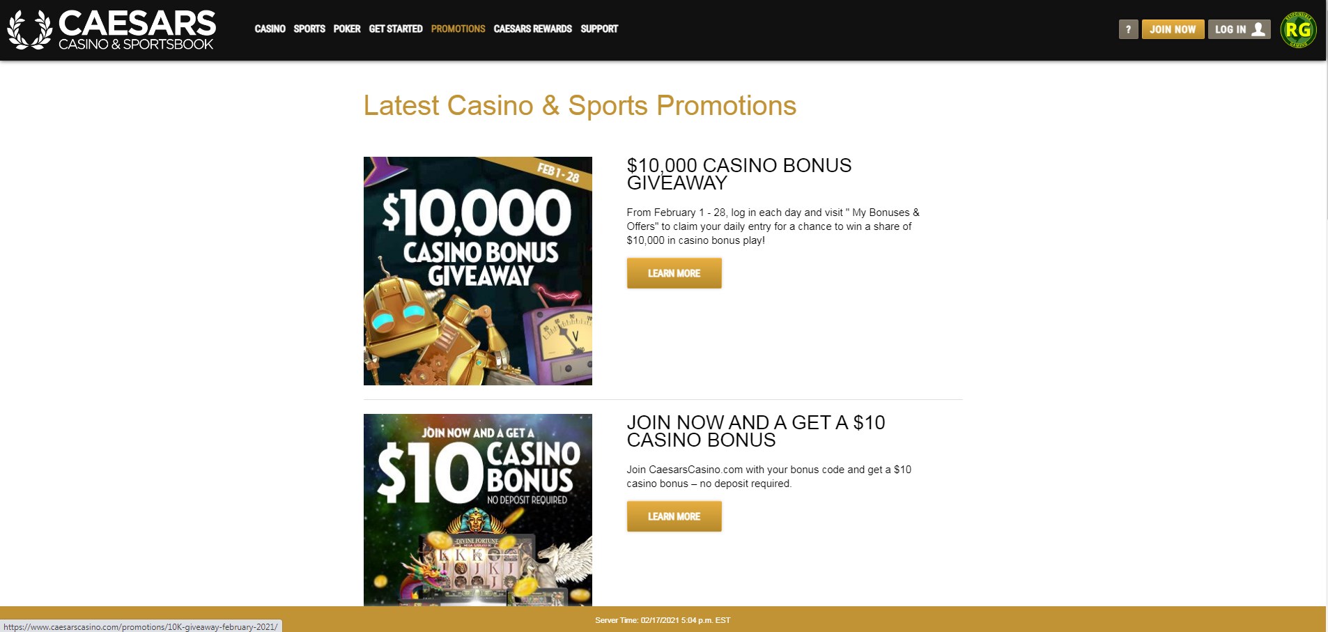 Caesars Casino No Deposit Bonus