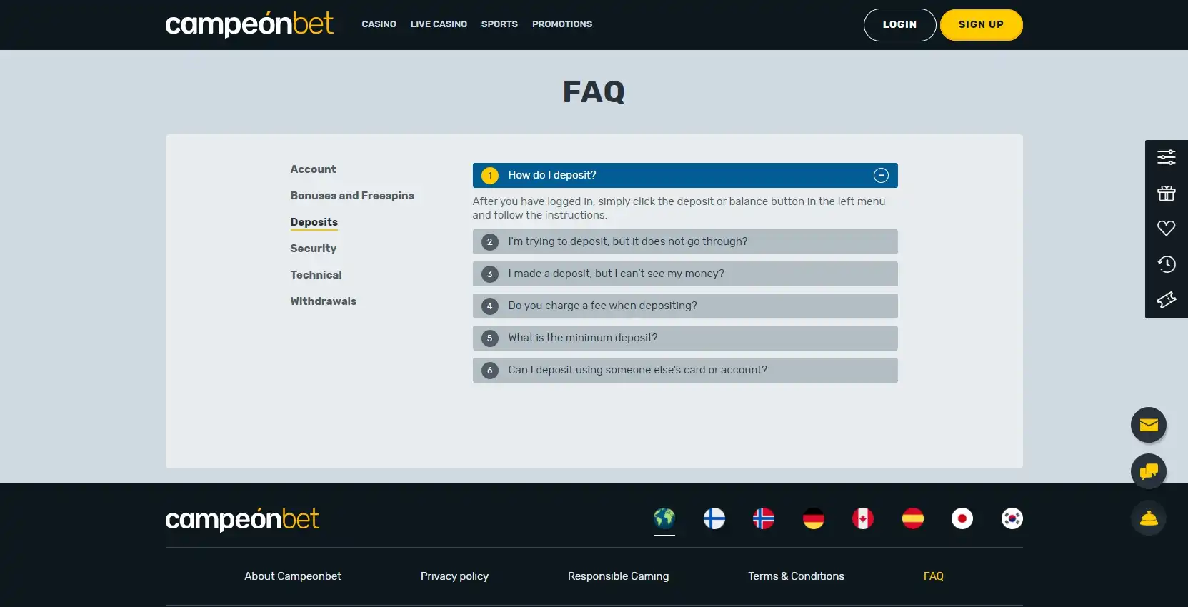 Campeon Bet Casino Payment Methods