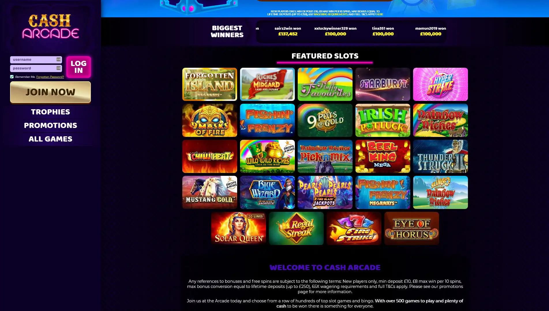 Cash Arcade Casino Games