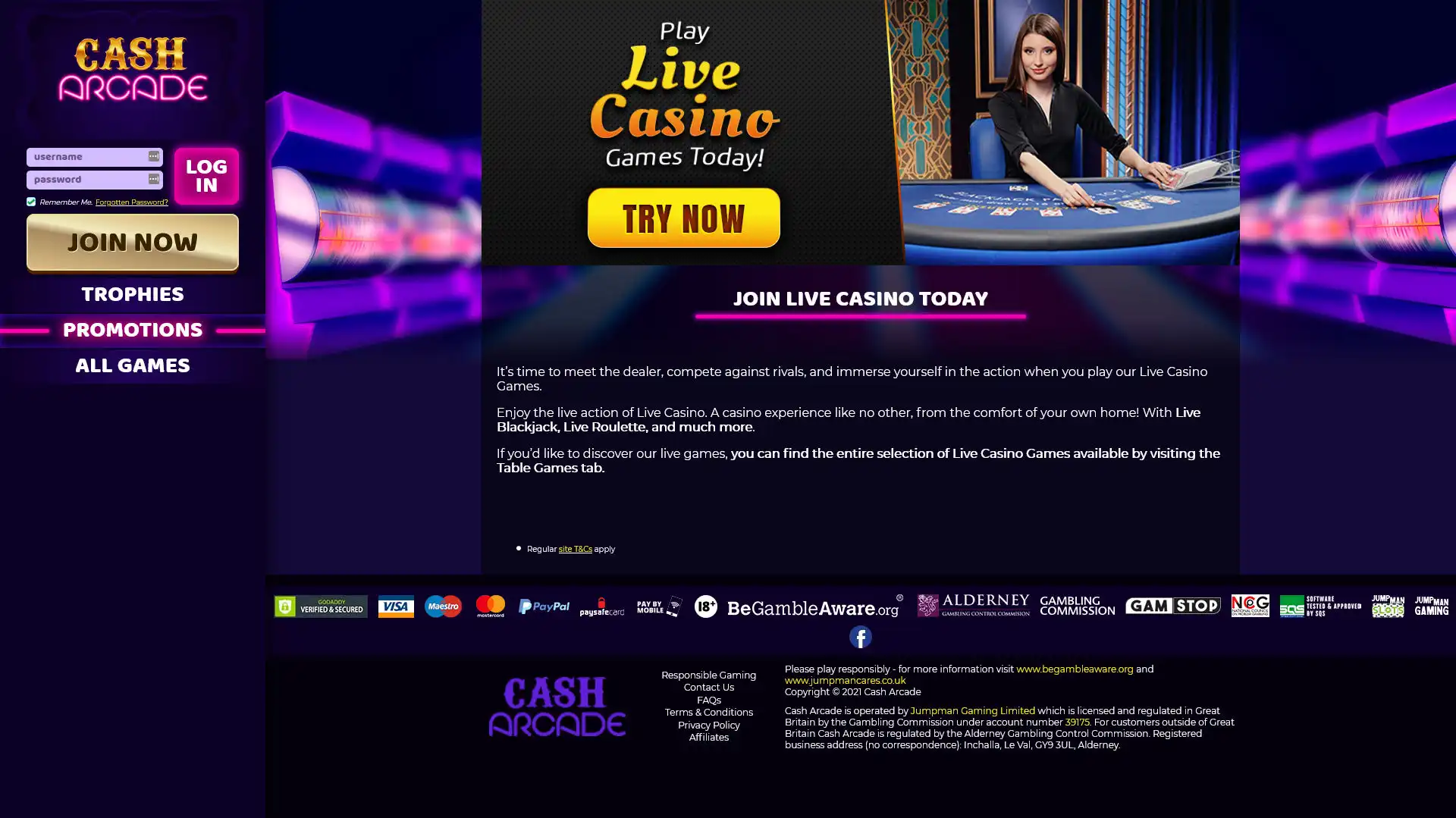 Cash Arcade Casino Live Dealer Games