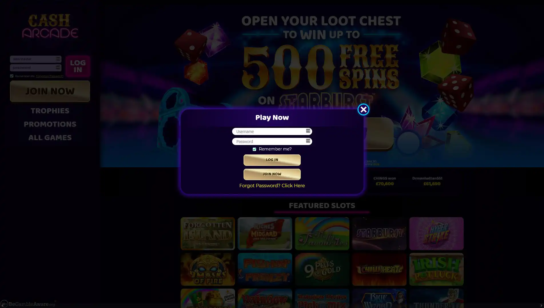 Cash Arcade Casino Login