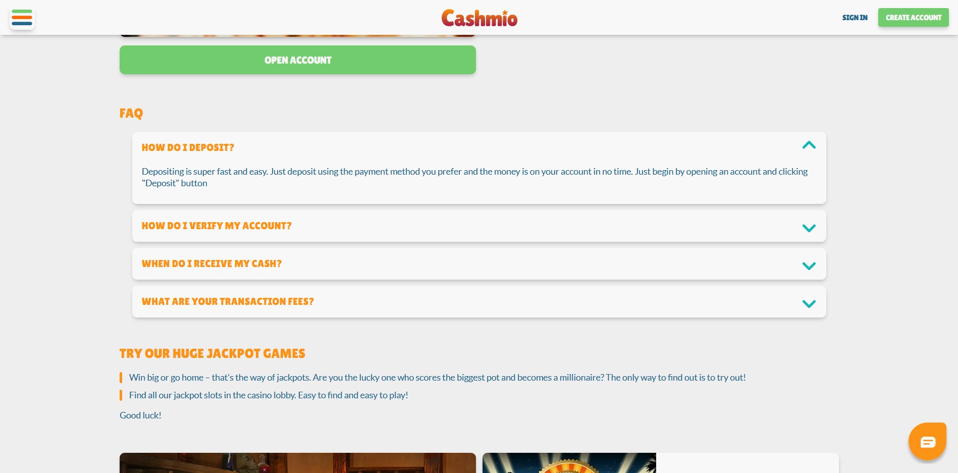 Cashmio Casino Payment Methods