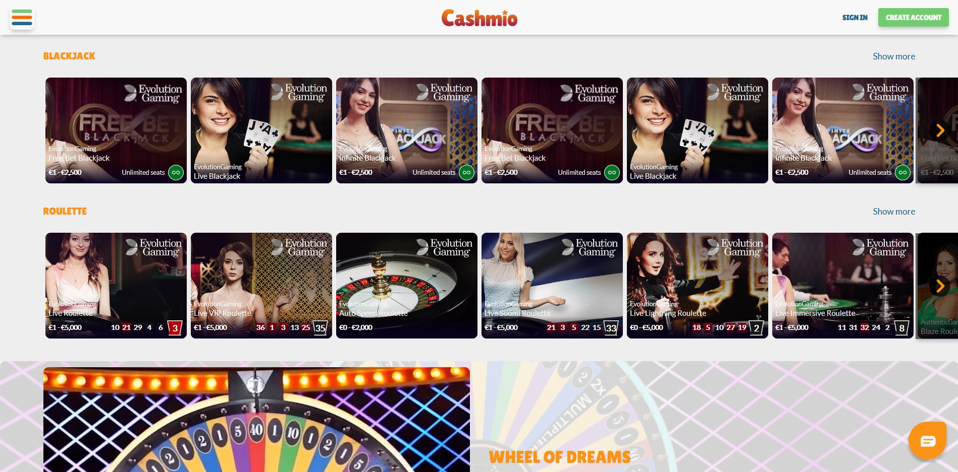 Cashmio Casino Live Dealer Games