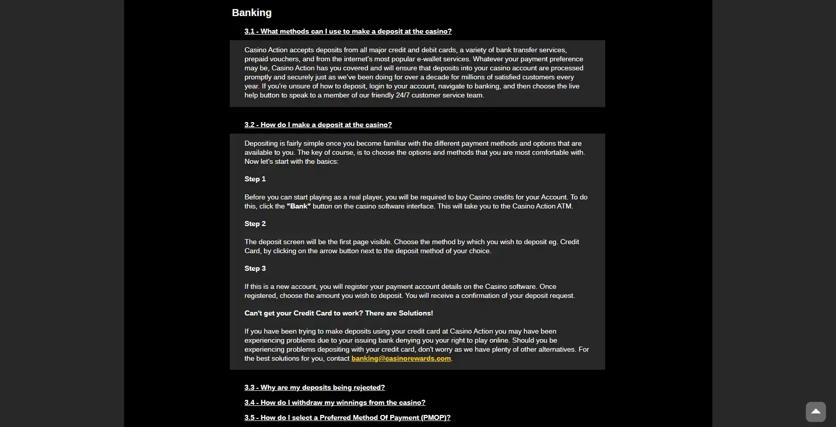Casino Action Payment Methods