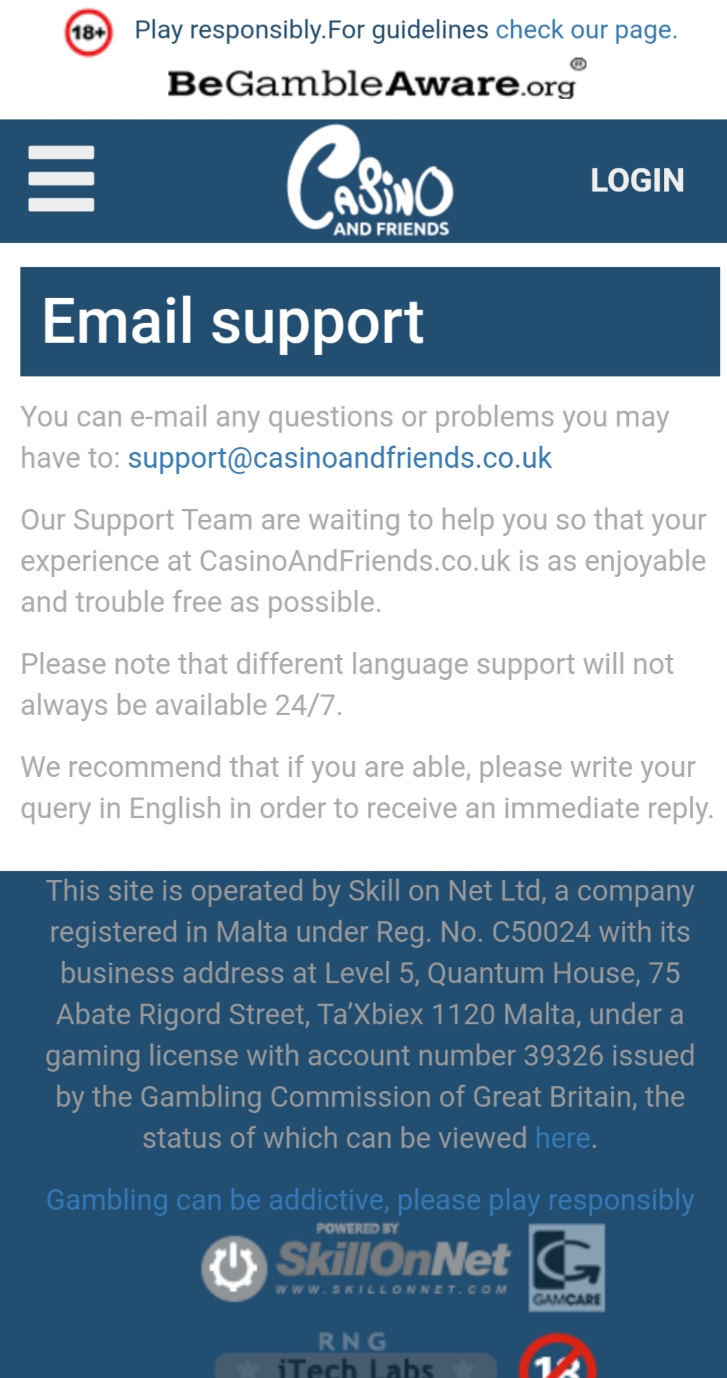 Casino and Friends Mobile Support Review