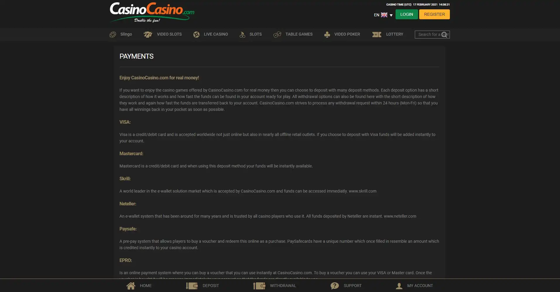 Casino Casino Payment Methods
