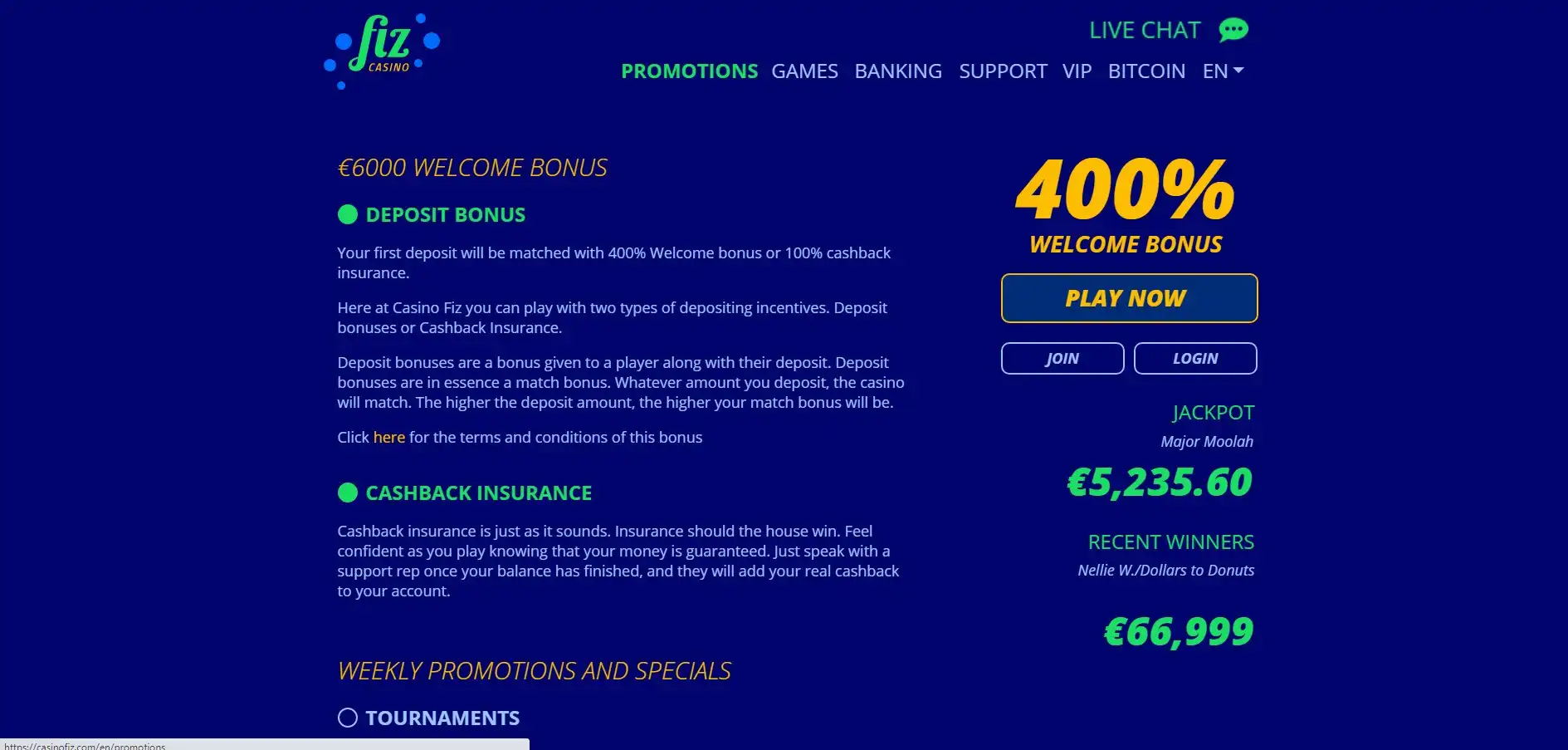 Casino Fiz No Deposit Bonus
