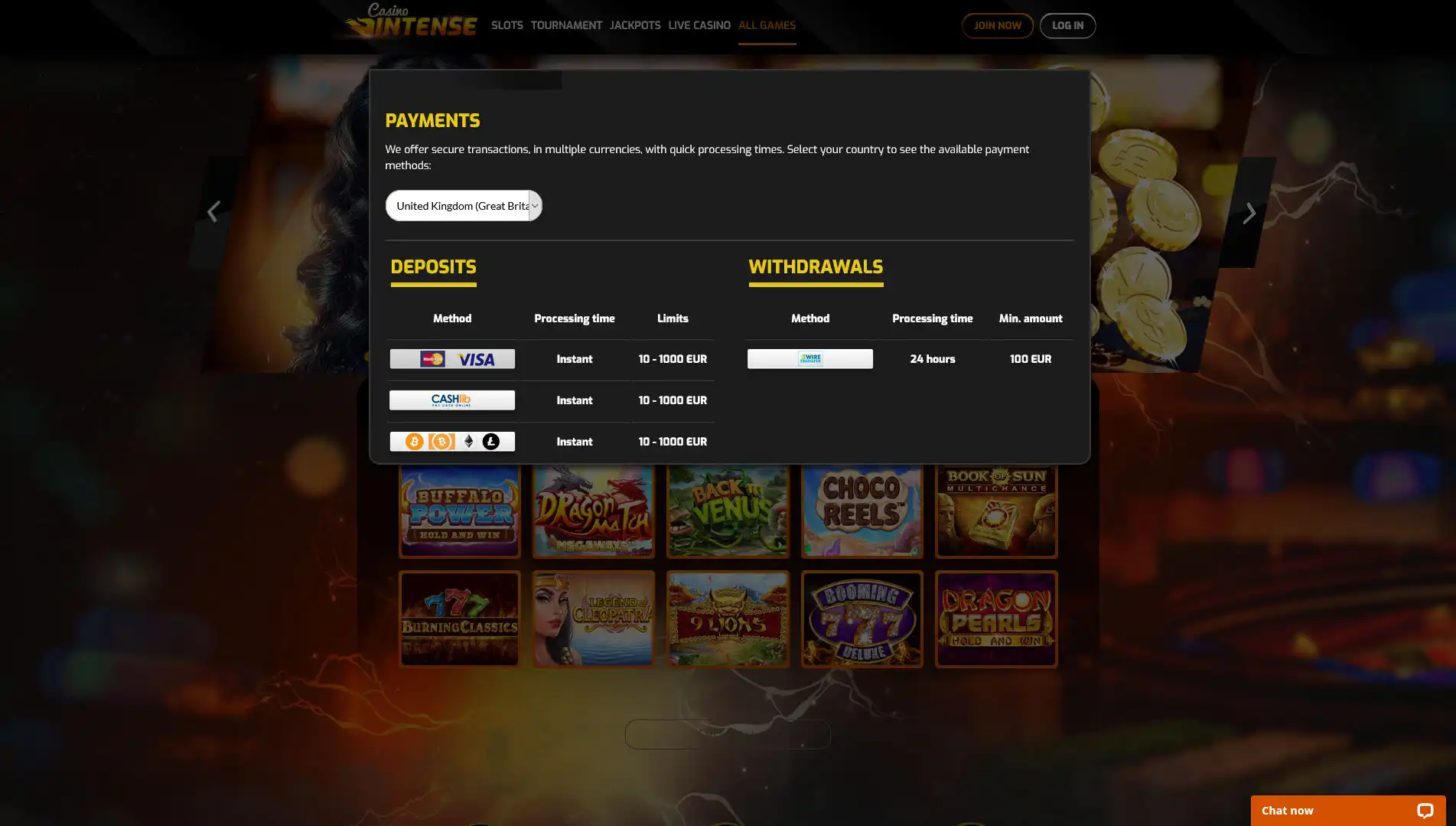 Casino Intense Payment Methods