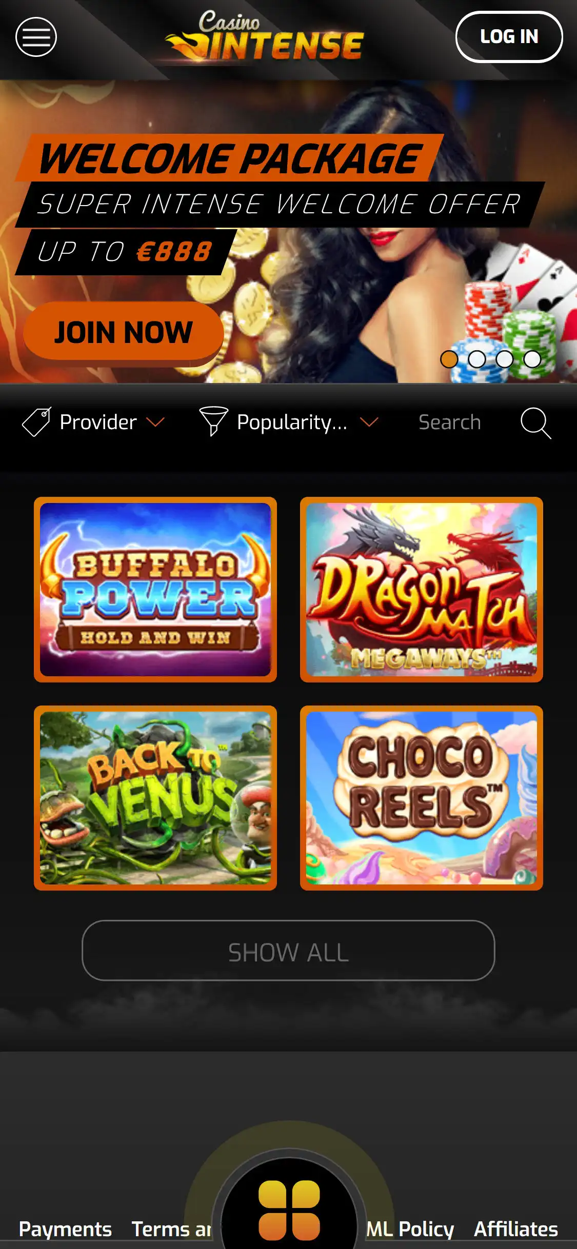 Capture d'écran de Casino Intense