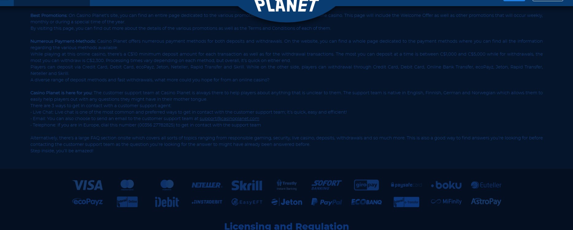 Casino Planet Support