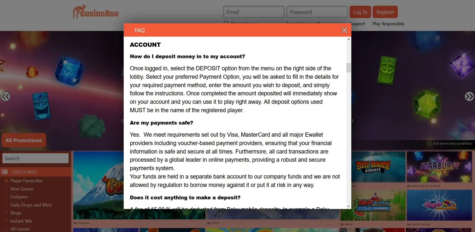 Casinoroo Payment Methods
