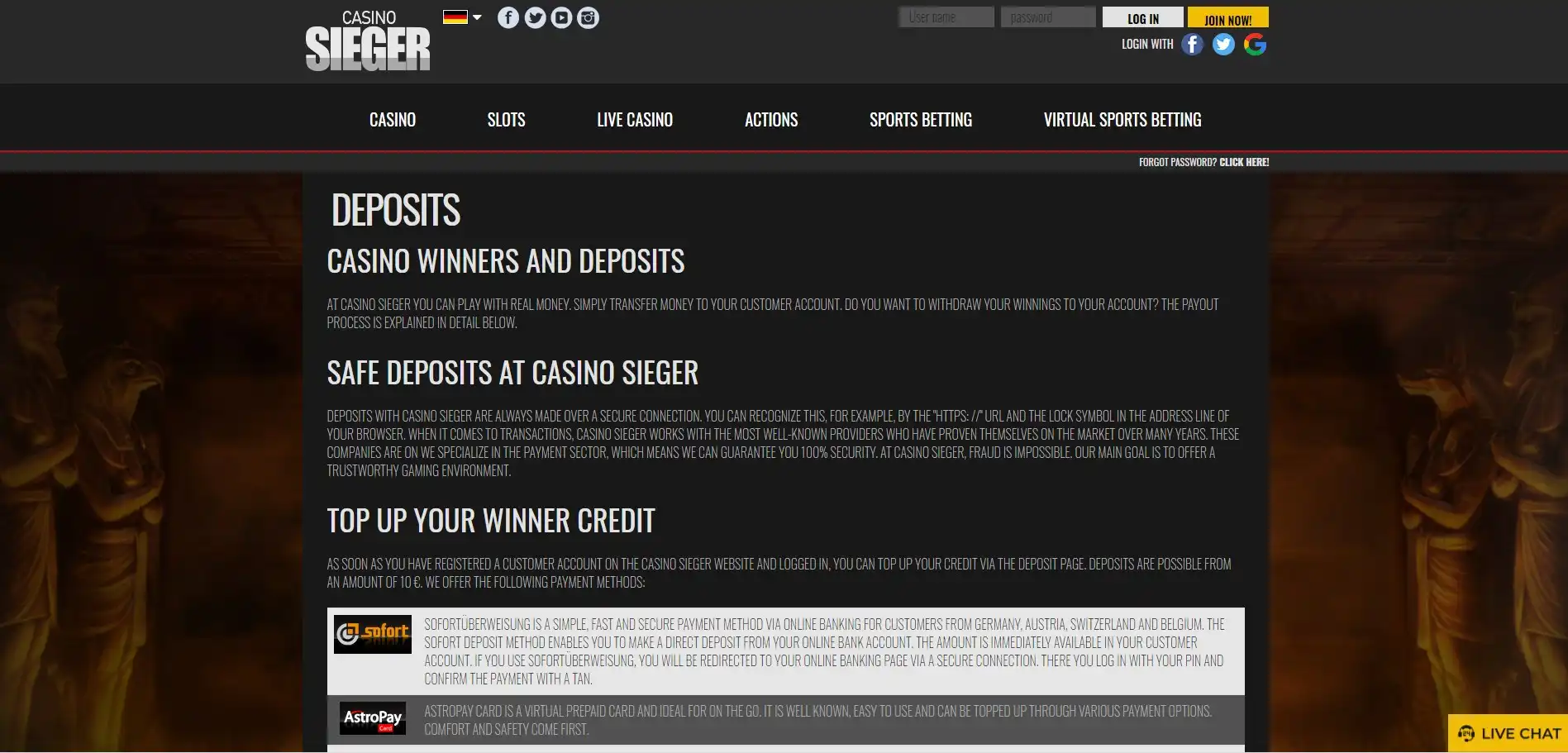CasinoSieger Payment Methods