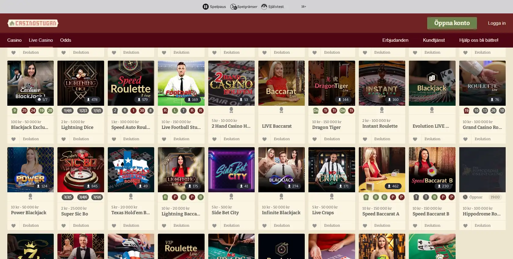Casinostugan Live Dealer Games