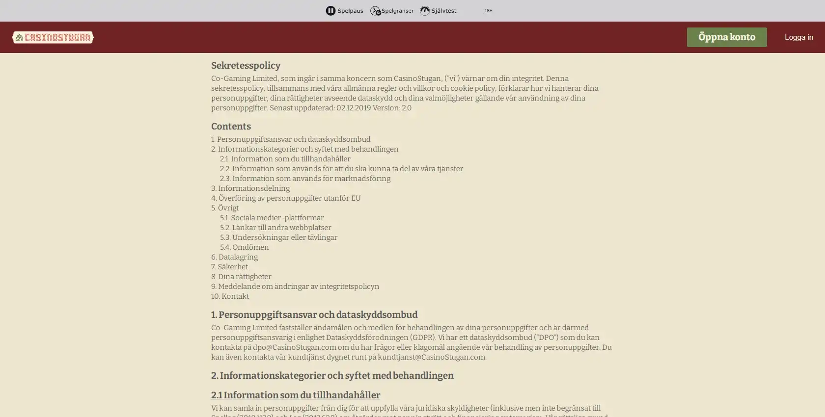 Casinostugan Support