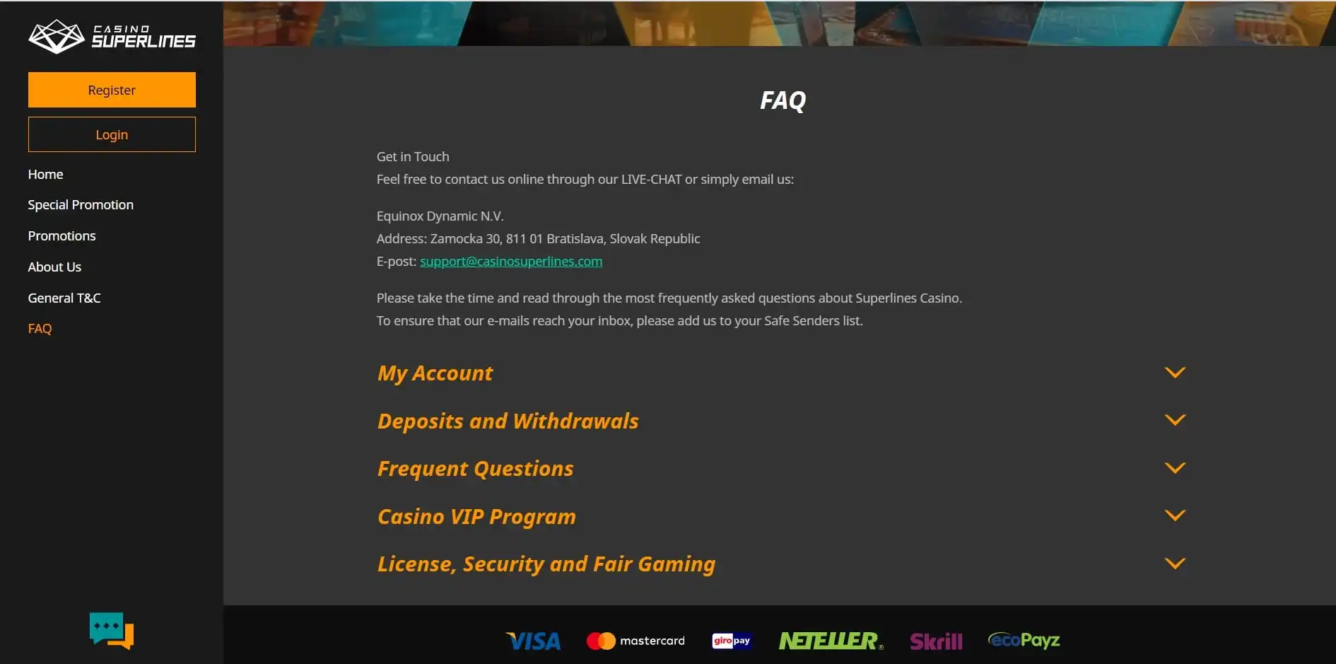 Casino Superlines Support
