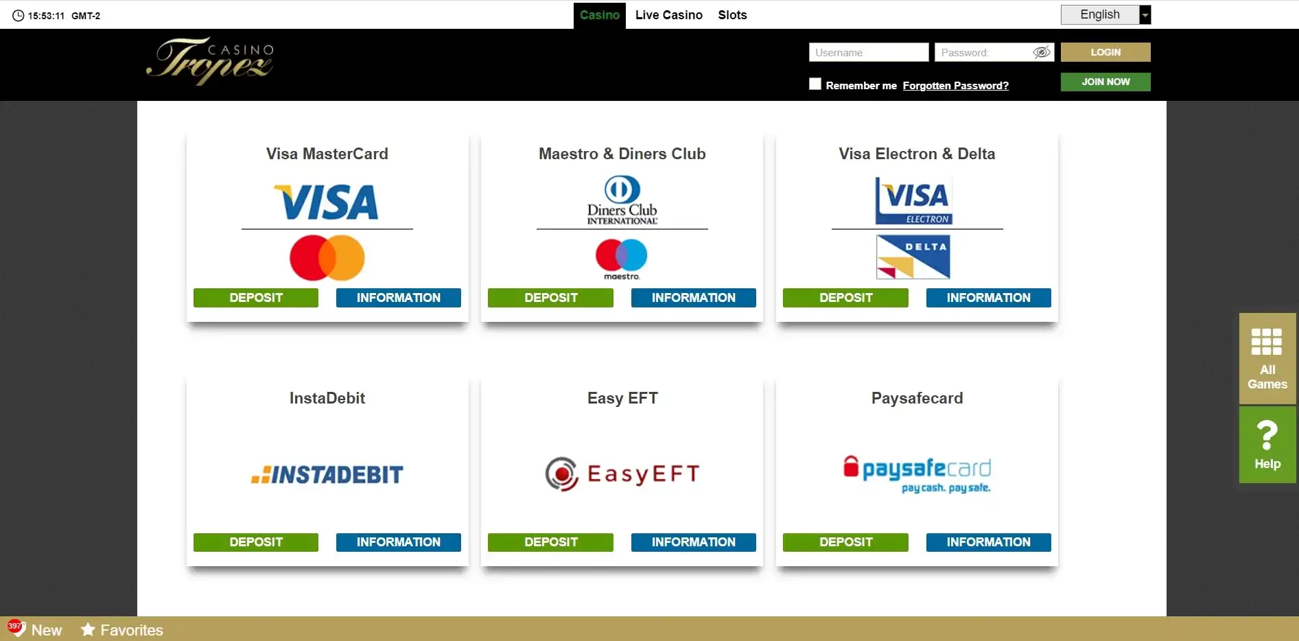 Casino Tropez Payment Methods