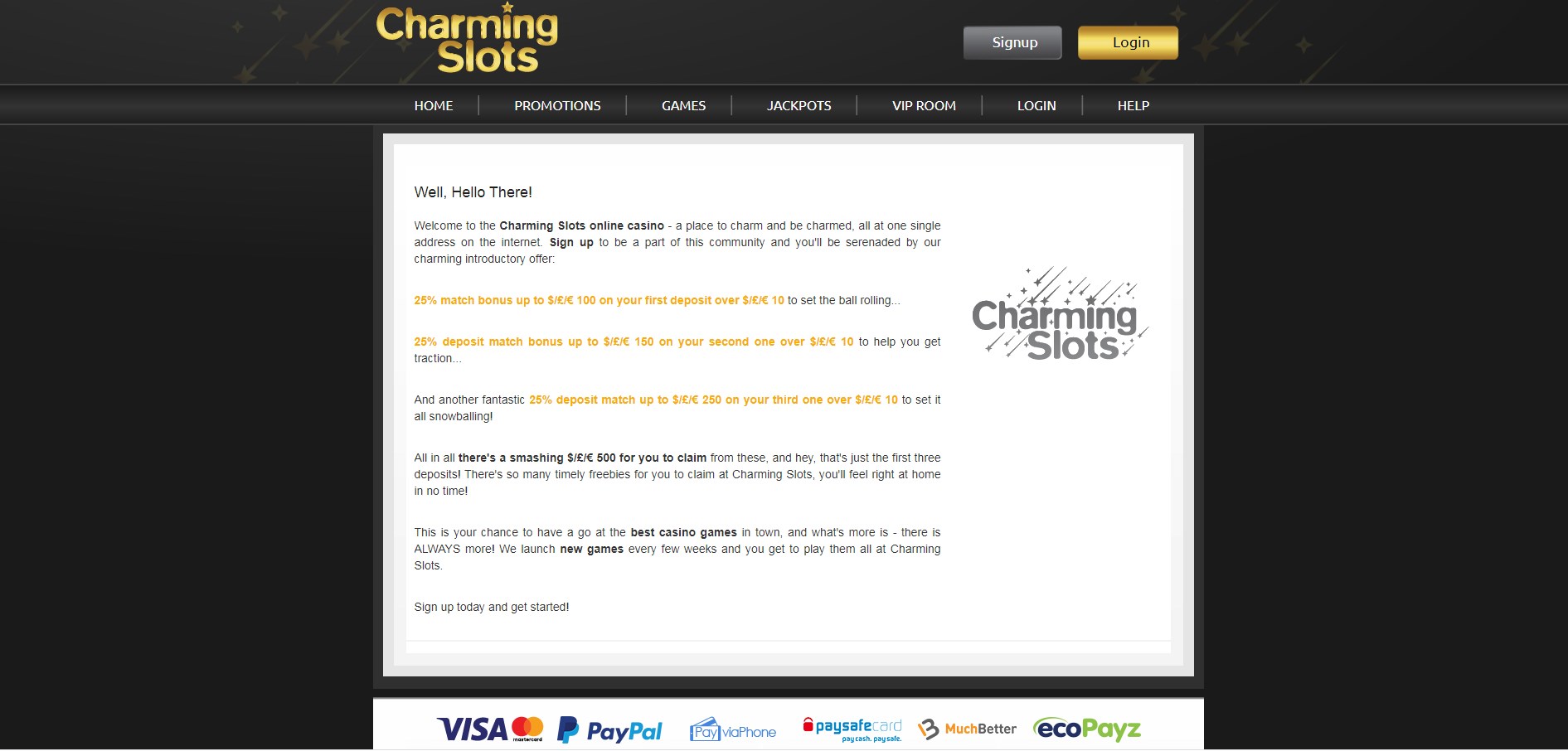 Charming Slots Casino Payment Methods