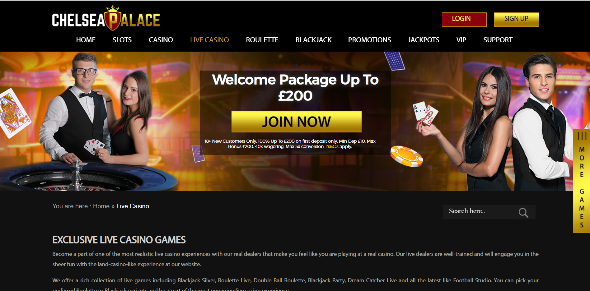 Chelsea Palace Casino Live Dealer Games