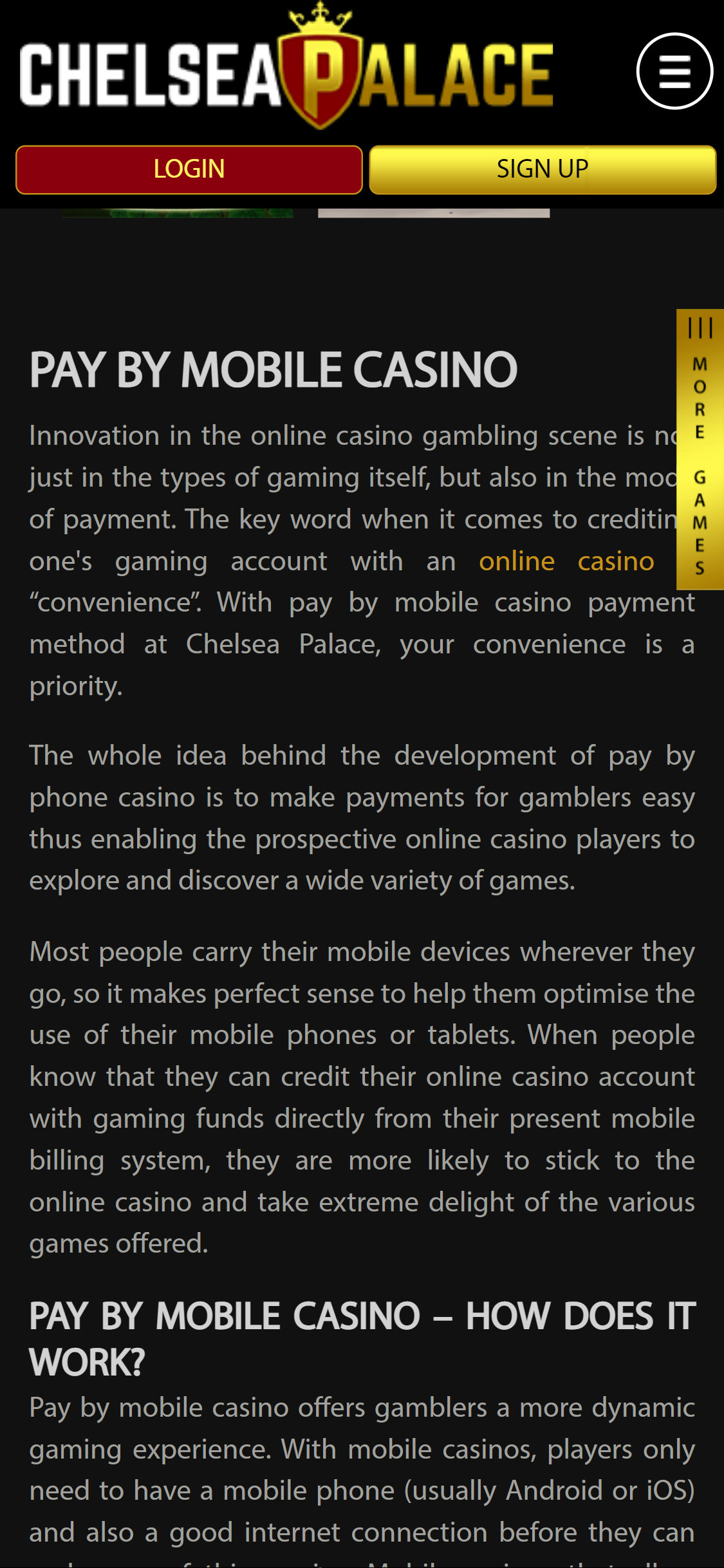 Chelsea Palace Casino Mobile Payment Methods Review
