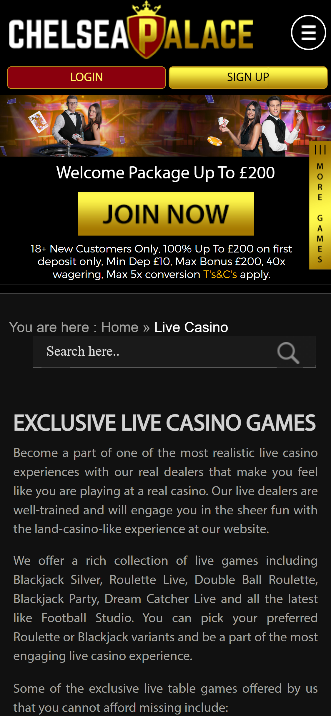 Chelsea Palace Casino Mobile Live Dealer Games Review