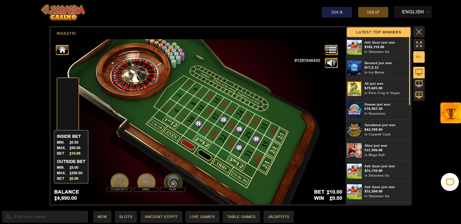 Cleopatra Casino Casino Games