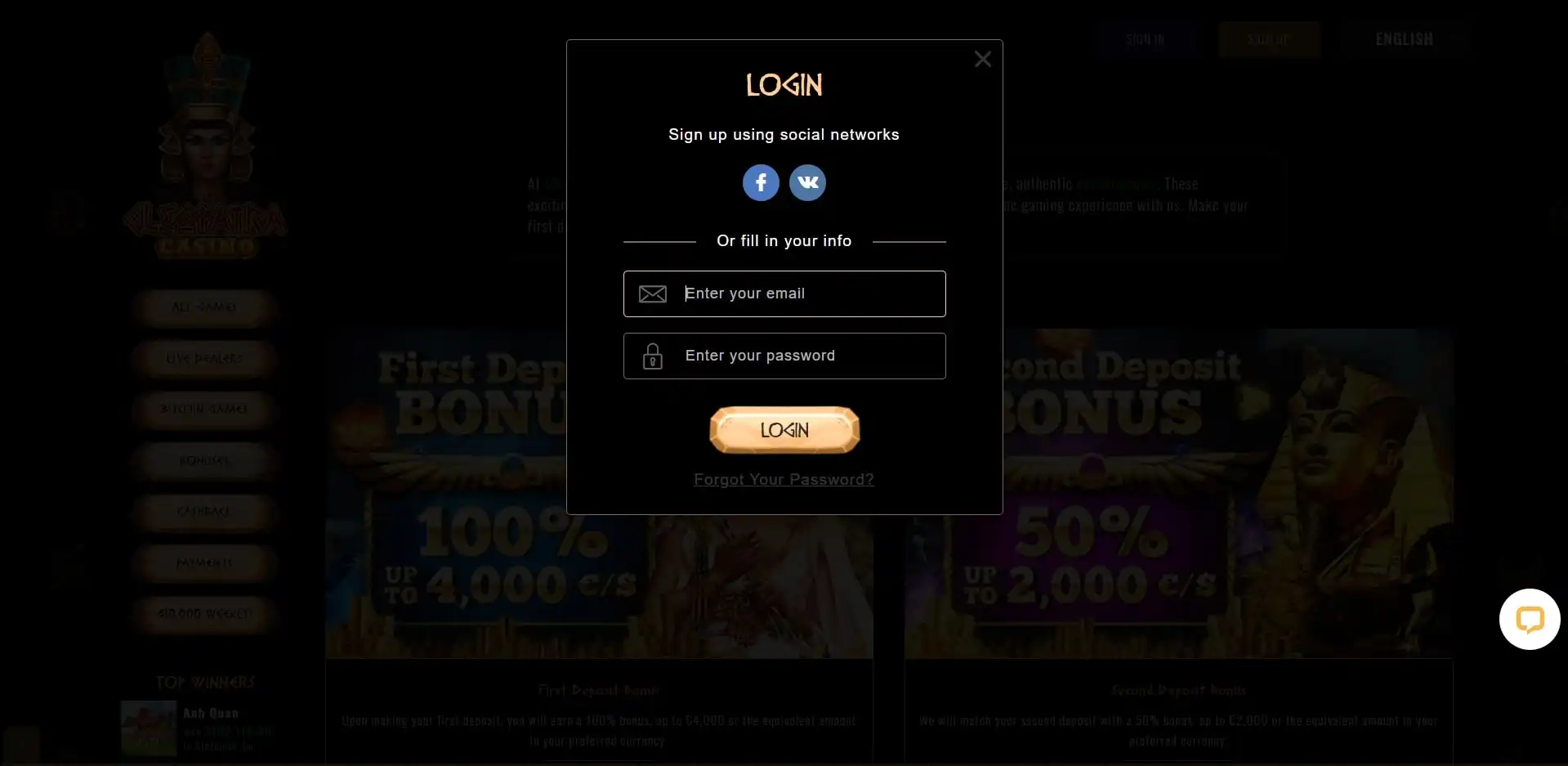 Cleopatra Casino Login