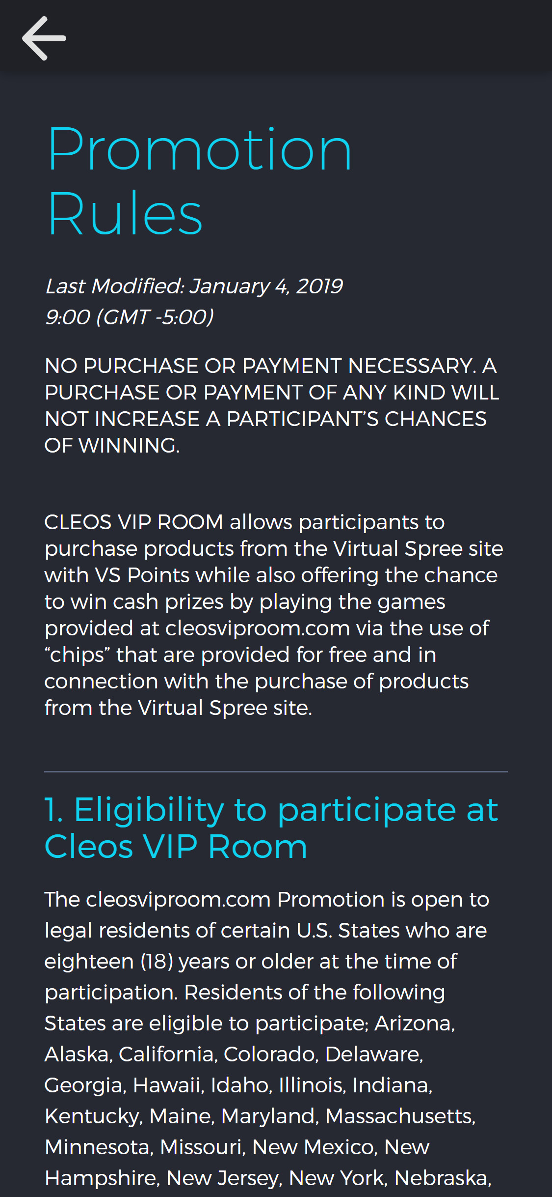 Cleos Vip Room Casino Mobile No Deposit Bonus Review