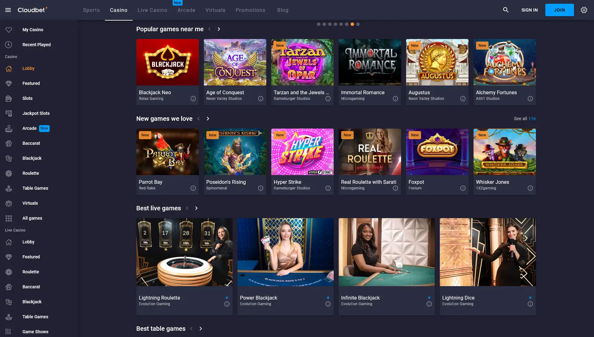 Cloudbet Casino Games