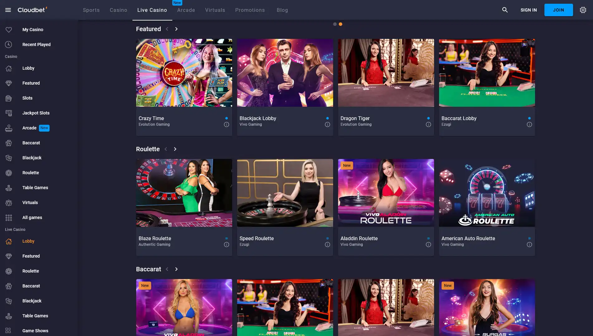 Cloudbet Casino Live Dealer Games