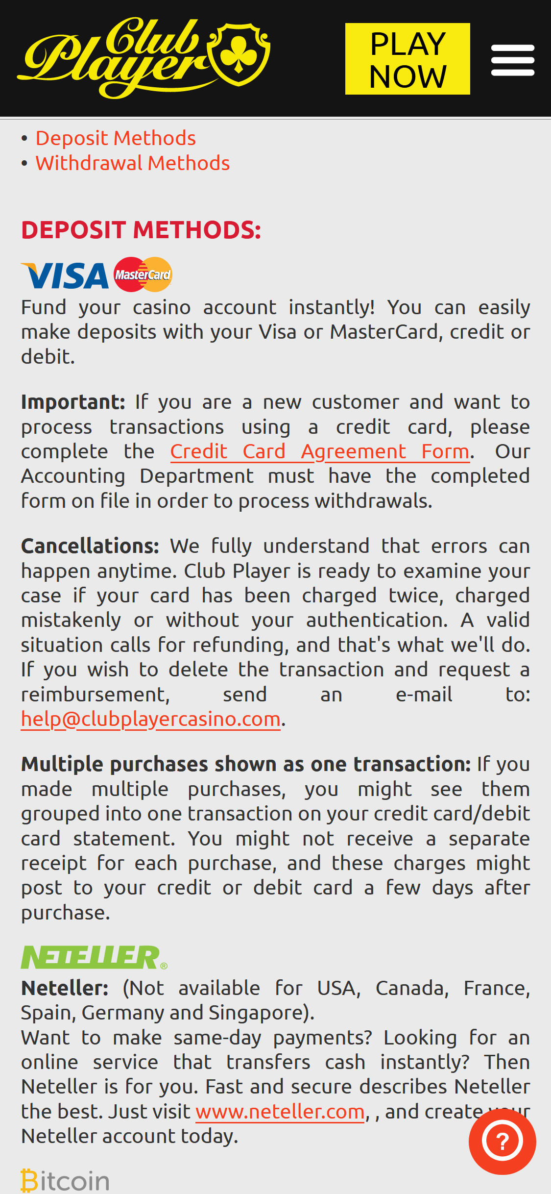 Club Player Casino Mobile Payment Methods Review