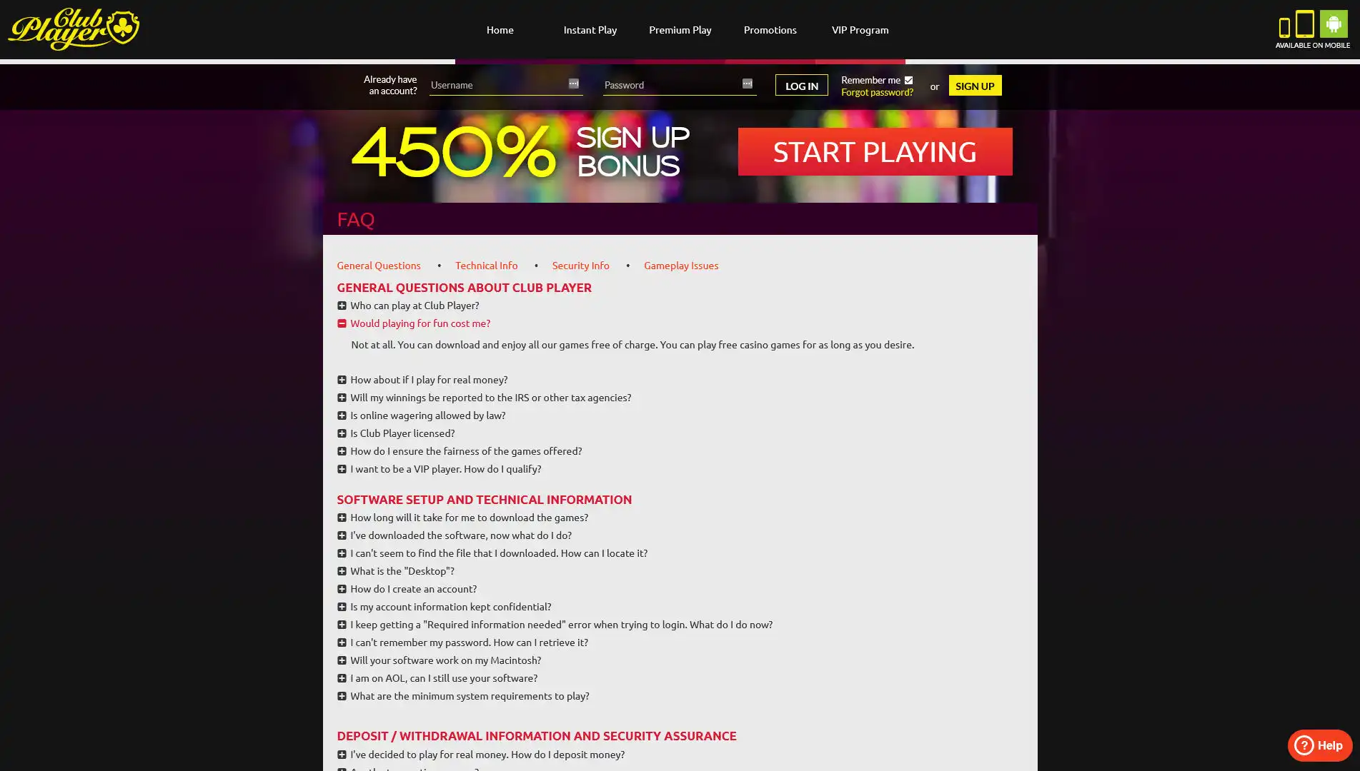 Club Player Casino Support