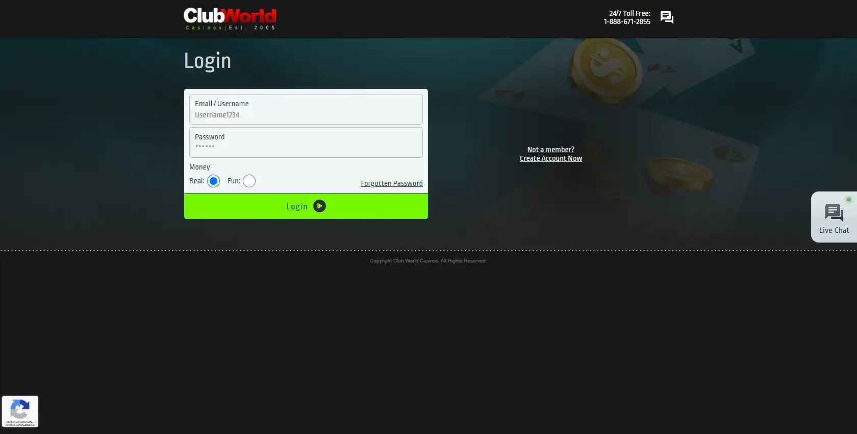 Club World Casinos Login