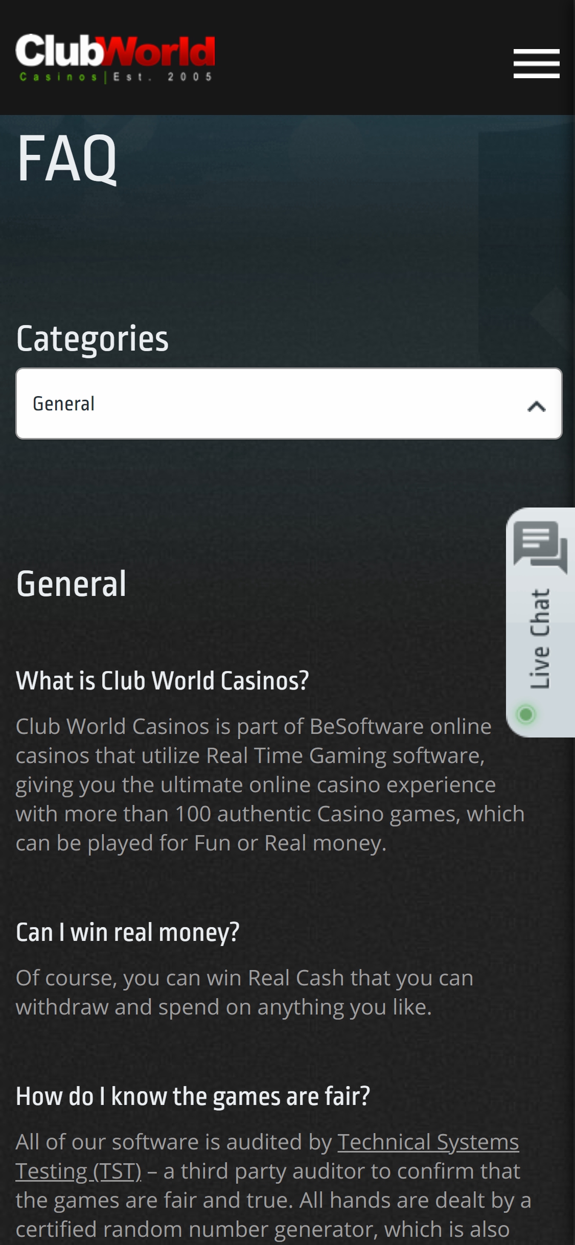 Club World Casinos Mobile Support Review